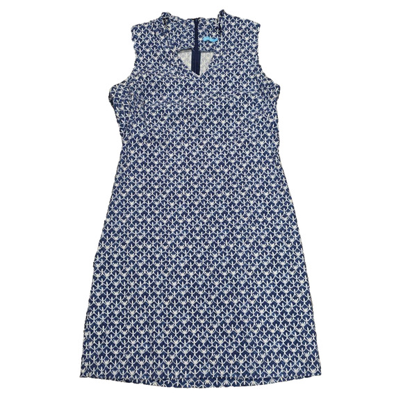 J. McLaughlin Bird Print Sleeveless Office Work Dress size 12 Blue/White A004005 - Picture 2 of 8